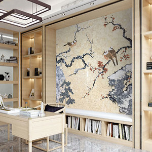 Tranh Nghệ Thuật Treo Tường Khảm Đá Cẩm Thạch Tự Nhiên Cắt Thủ Công Thiết Kế Hoa Và Chim Thanh Lịch Gạch Tranh Tường Đá Trang Trí Nhà Cửa - Product Image 3