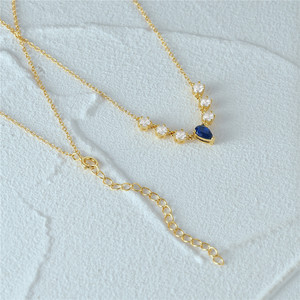 Collier ras du cou CANNER en argent sterling 925 plaqué or avec pendentif zircon en forme de goutte d'eau bleue, cadeaux - Product Image 4