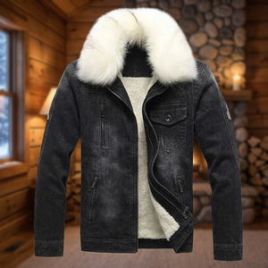 Blousons en jean pour hommes doublés polaire avec fermeture éclair, logo frontal, respirants, coupe-vent, chauds pour l'extérieur, tendance, collection hiver 2026 - Product Image 2