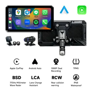 AlienRider M2 Pro navigasi mobil motor, kamera dasbor sepeda motor Android Auto rekaman ganda layar sentuh 6 inci 77G milimeter Radar