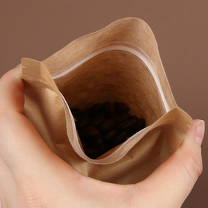 Tùy chỉnh in túi dây kéo đáy phẳng giấy kraft giấy màu nâu hộp cà phê đáy túi có van phân hủy sinh học - Product Image 4