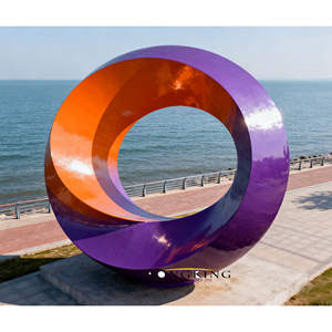 Sculpture moderne en métal, ornements décoratifs de jardin, géométrie de miroir en acier inoxydable abstrait de grande taille pour l'extérieur - Product Image 5