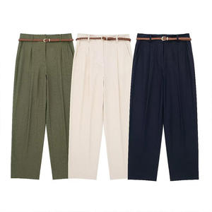 <span class=keywords><strong>Pantaloni</strong></span> alla moda da donna con tasche frontali retrò con cerniera a vita alta <span class=keywords><strong>pantaloni</strong></span> dritti da donna a nove punti - Product Image 1