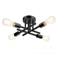 Plafonnier Spoutnik Moderne Semi-encastré Noir Mat 4 Lumières E26 Prise pour Chambre Cuisine Salon Salle à Manger
