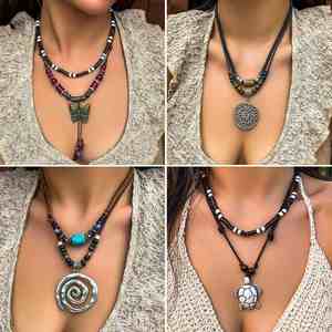 สร้อยคอจี้โซ่โลหะผสมแบบเรียบง่ายสำหรับผู้หญิง เครื่องประดับเทอร์ควอยซ์วินเทจสุดฮิต - ของขวัญแต่งงาน - Product Image 1