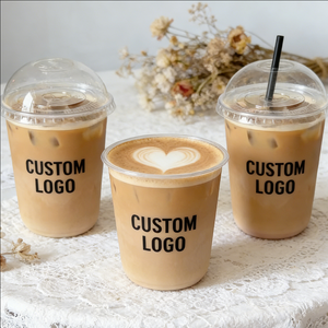 Vasos Desechables de Plástico para Café con Tapa y Logotipo, Vasos Transparentes para Postre de 10 oz para Café - Product Image 1