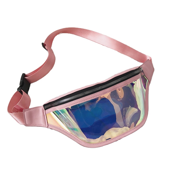 Sac banane en PVC Transparent, sac de taille Transparent réfléchissant, sac banane holographique Laser pour femmes, vente en gros