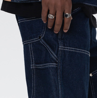 Haute Qualité 16.5oz pour Denim Brut Jambe Droite Salopette Bleu Foncé Lâche Coton Bûcheron Pantalon Genou Patch Rivet Décoration XXL