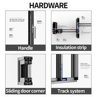 Pintu Geser Kaca Aluminium 4 Panel Berlapis Ganda Desain Grafis Kaca Tempered untuk Eksterior Rumah Villa Amerika
