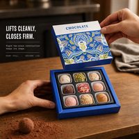 Boîte cadeau chocolat personnalisée avec couvercle et base bleus, insert à 9 compartiments pour truffes et bonbons, vente en gros, fabricant