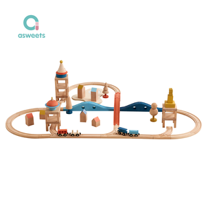 مجموعة قطار ألعاب خشبية فاخرة للأطفال ، مجموعات فتحات بناء لمسار سلم السيارة للأطفال بعمر 3 سنوات - Product Image 1