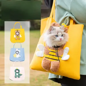 新款热卖便携式可爱蜜蜂形宠物帆布肩包猫肩手提袋