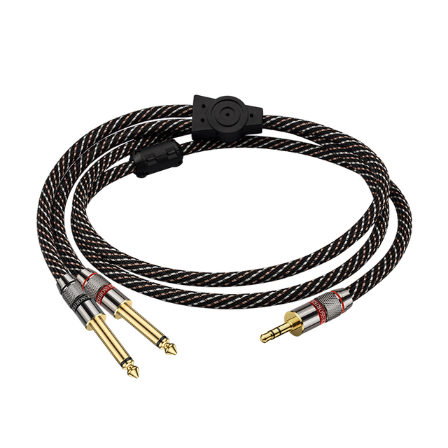 Gold Plated 3.5mm to Dual 6.35mm TS Y-Splitter Audio Cable for Mixer and Amplifier