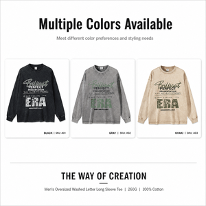 260G Heavyweight Cotton Long Sleeve T-Shirt <b>Men</b> Vintage Washed Graphic Print Loose Streetwear Tee Custom OEM Supplier Top - Product Image 3