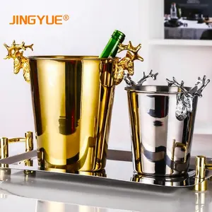 Tête de cerf en acier inoxydable, Design créatif de luxe, seau à glace en métal pour bière, vin, Champagne avec support pour Bars, ktv