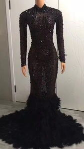 Vestido de Noche con Lentejuelas y Plumas Rosas de Moda, Seis Colores a Elegir, Estilo Baile de Gala, Largo hasta el Suelo, para Verano - Product Image 3