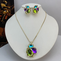 Ensemble de bijoux ovales multicolores en zircon enveloppés de métal, collier et boucles d'oreilles pour femmes, accessoire de luxe rétro KY25154