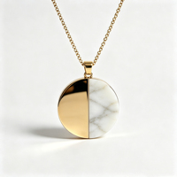 Collier pendentif demi-lune en acier inoxydable 316L et marbre, pierre naturelle personnalisable, antirouille et hypoallergénique