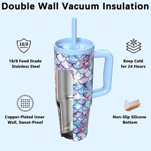 40 oz Tumbler with Handle and Straw Lid Leak-Proof <b>Cup</b> Holder Travel Mug Stainless Steel Double Wall Vacuum <b>Insulated</b> Tumbler - Product Image 3