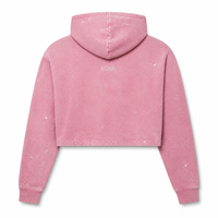 Sweat-shirt zippé en molleton délavé rose pour femme KOVA avec patch en chenille à motif bulles et éclaboussures d'encre sur la poitrine