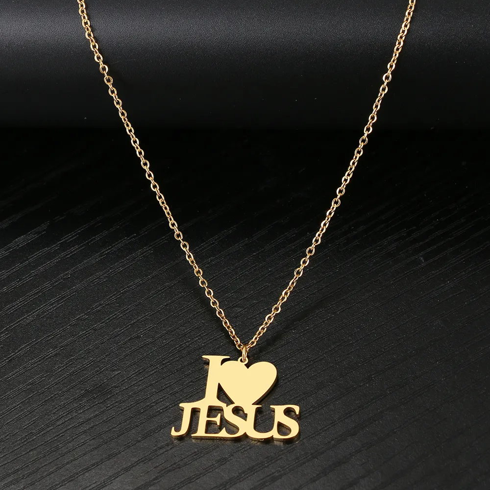 Kalung Besi Tahan Karat Tulisan Liontin Rantai Yesus Choker Kalung Mode untuk Perhiasan Wanita Hadiah Pesta Teman