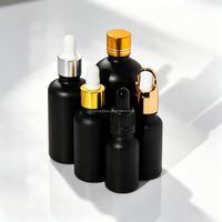 Flacon en verre cosmétique pour huile essentielle, soin de la peau, emballage personnalisé de luxe, noir mat, avec compte-gouttes, 5 ml, 10 ml, 15 ml, 20 ml, 30 ml, 50 ml, 100 ml