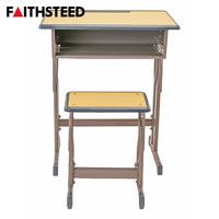 Ensemble bureau et chaise pour étudiants avec structure en acier robuste, réglable en hauteur, ergonomique, bureau scolaire individuel pour établissement de formation