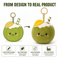 Porte-clés en peluche personnalisé : du design de noix de coco au produit réel, fabrication professionnelle OEM ODM, jouet en peluche doux personnalisé en forme de fruit à partir de votre illustration