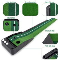Tapete de Golf para Interiores con Césped de Doble Tono, Retorno de Pelotas, Doble Hoyilla, Línea de Alineación y Soporte para Putter, Ideal para Entrenamiento en Casa u Oficina