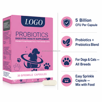 Probióticos para Mascotas 5B CFU, Suplemento Digestivo, Prebióticos Multi-Cepa para Perros y Gatos, Salud Intestinal, Apoyo Inmunológico, 30 Cápsulas