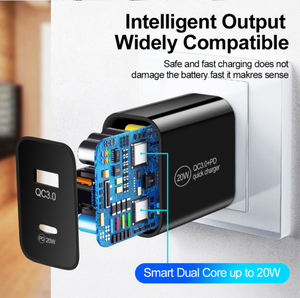 Adaptateur de charge rapide intelligent à double port prix usine 20W PD QC3.0 Type C <span class=keywords><strong>chargeur</strong></span> rapide pour Samsung EU US UK Plug - Product Image 4