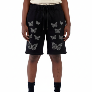 Fabricant personnalisé 100% coton Sun Fade Vintage Wash Shorts Drawstring Puff Print Cut Edge Rhinestone Casual Acid Wash Design - Product Image 1