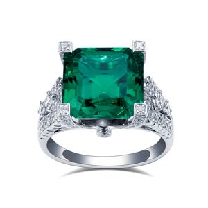 Anillo de Esmeralda Cultivada en Laboratorio con Corte Asscher de 6.5CT, Oro Blanco de 18K, MSR-1274, Joyería Personalizada - Product Image 1