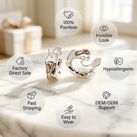 Boucles d'oreilles clipsables anti-moustiques indolores pour oreilles non percées, en métal liquide invisible, forme irrégulière, argent fondu, hypoallergéniques