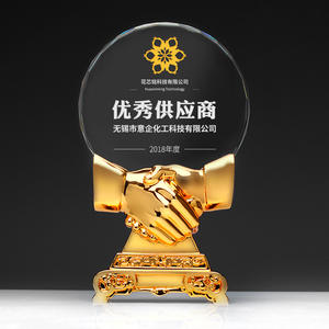 Mano dorada de resina con placa de cristal transparente Premios Trofeo de apretón de manos - Product Image 4