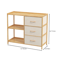 Commode moderne large en bambou sur mesure avec tiroirs en tissu et étagères, meuble de rangement en bambou pour salon