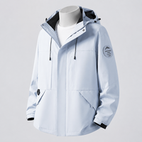 Veste coupe-vent unisexe à capuche enduite, coupe ample, manches à patchs tendance, fermeture éclair intégrale, légère, pour ville et extérieur, décontractée, personnalisable