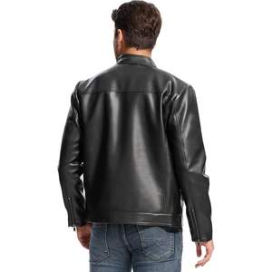 Blouson bombardier à col montant léger en cuir PU pour hommes avec poches et fermeture éclair Taille XS Technique de teinture unie - Product Image 4