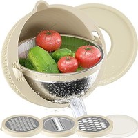 Panier de vidange rotatif en acier inoxydable avec râpe, panier intérieur épaissi, passoire double couche pour le lavage des légumes et des fruits