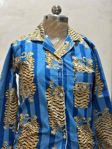 Conjunto de Pijama de Lujo Informal, 100% Algodón, Ligero, de Manga Larga, para Verano, Ropa de Dormir para Mujer, Estampado a Mano, Precio al por Mayor - Product Image 3