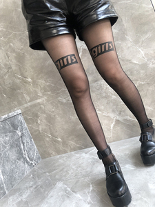 도매 섹시한 압축 팬티 스타킹 여성 인쇄 편지 스타킹 얇은 스판덱스/나일론 지속 가능한 패션 블랙 - Product Image 6