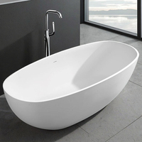 Surface solide blanche moderne de 1.5m ovale autoportante écologique Massage à l'air Pierre artificielle Baignoire de trempage Égouttoir Hôtel Villa Maison