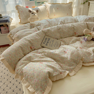 Bộ chăn ga gối 4 món họa tiết hoa 100% polyester phong cách công chúa lãng mạn dành cho nữ, gồm vỏ chăn, ga trải giường và vỏ gối, có size đơn và queen - Product Image 3