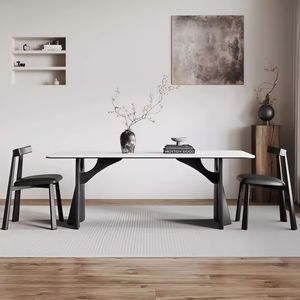 Juego de mesa y sillas de comedor de madera maciza, moderno, minimalista, rectangular, de alta gama, para uso en el comedor del hogar. - Product Image 1