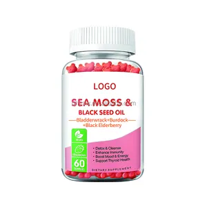 OEM ODM muschio di mare olio di semi neri Gummies Vegan per la pelle di capelli nutrizione congiunta muschio di mare olio di semi neri gommoso