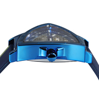 Montre Automatique Winner Brand Homme Triangle à Bracelet en Gel de Silice Bleu Squelette Mécanique