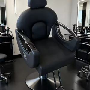 Chaise de coiffure inclinable beige et or, chaise de salon, chaise de barbier pour salon de coiffure, mobilier de salon de beauté en métal - Product Image 2