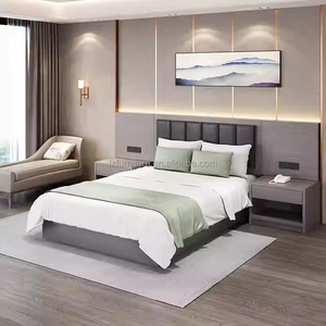 Hotel Bedroom Furniture Sets Customize <b>Single</b> Double Affordable Wood Bed Frame With <b>Headboard</b> Nightstands TV Cabinet & Wardrobe - Product Image 5