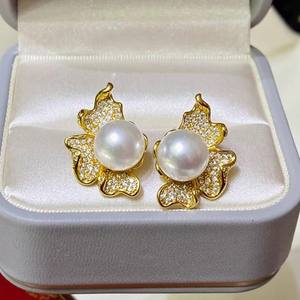 22467 Argent 925 Accessoires de perles DIY Boucles d'oreilles fines à clous Perles de 9-11 mm Support vide Pétale Bijoux en argent 925 - Product Image 2