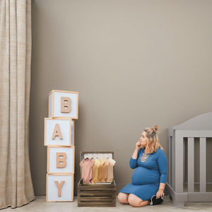 Gran oferta de armario de madera para Baby Shower, cesta de madera con asa, cesta personalizada para bebé para el <span class=keywords><strong>embarazo</strong></span>, nuevos padres - Product Image 6